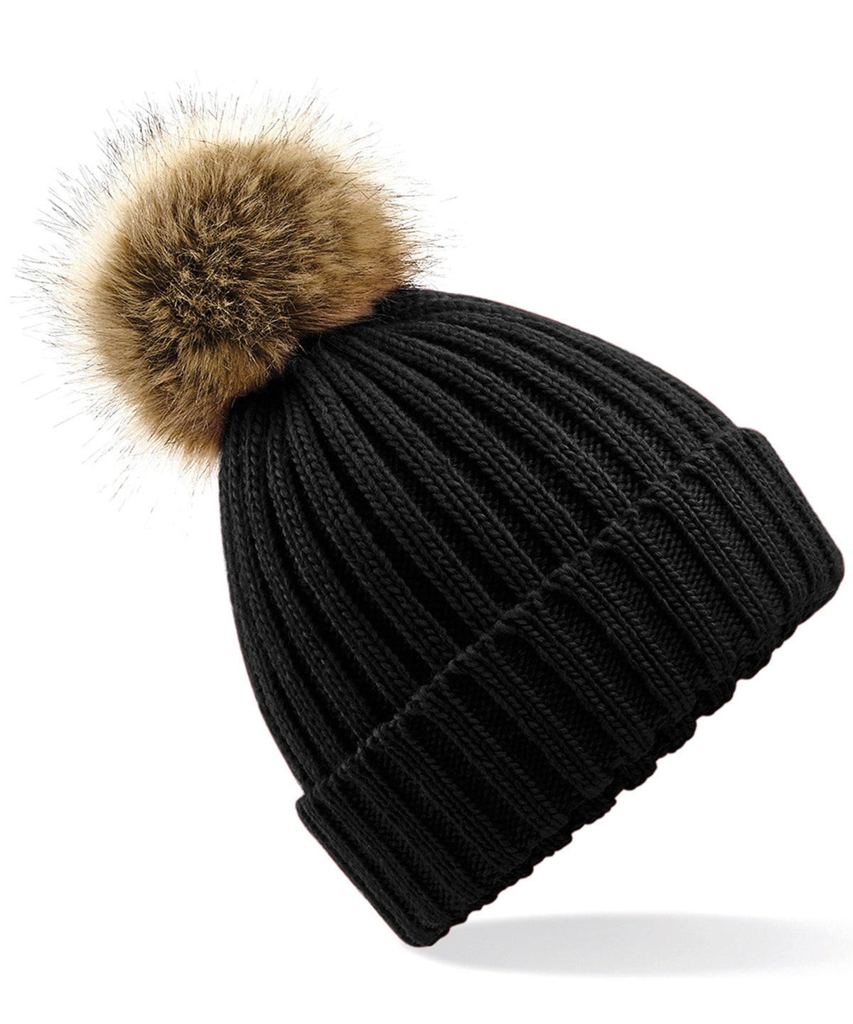 BC412 Fur pop pom chunky beanie