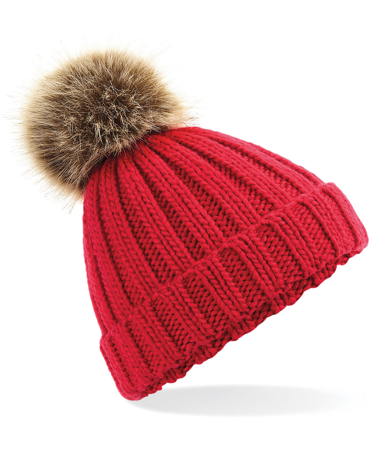 BC412 Fur pop pom chunky beanie