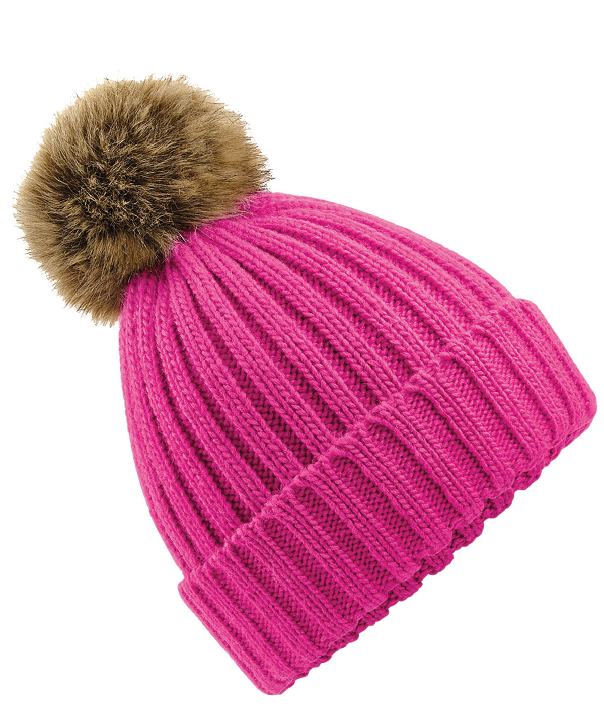 BC412 Fur pop pom chunky beanie