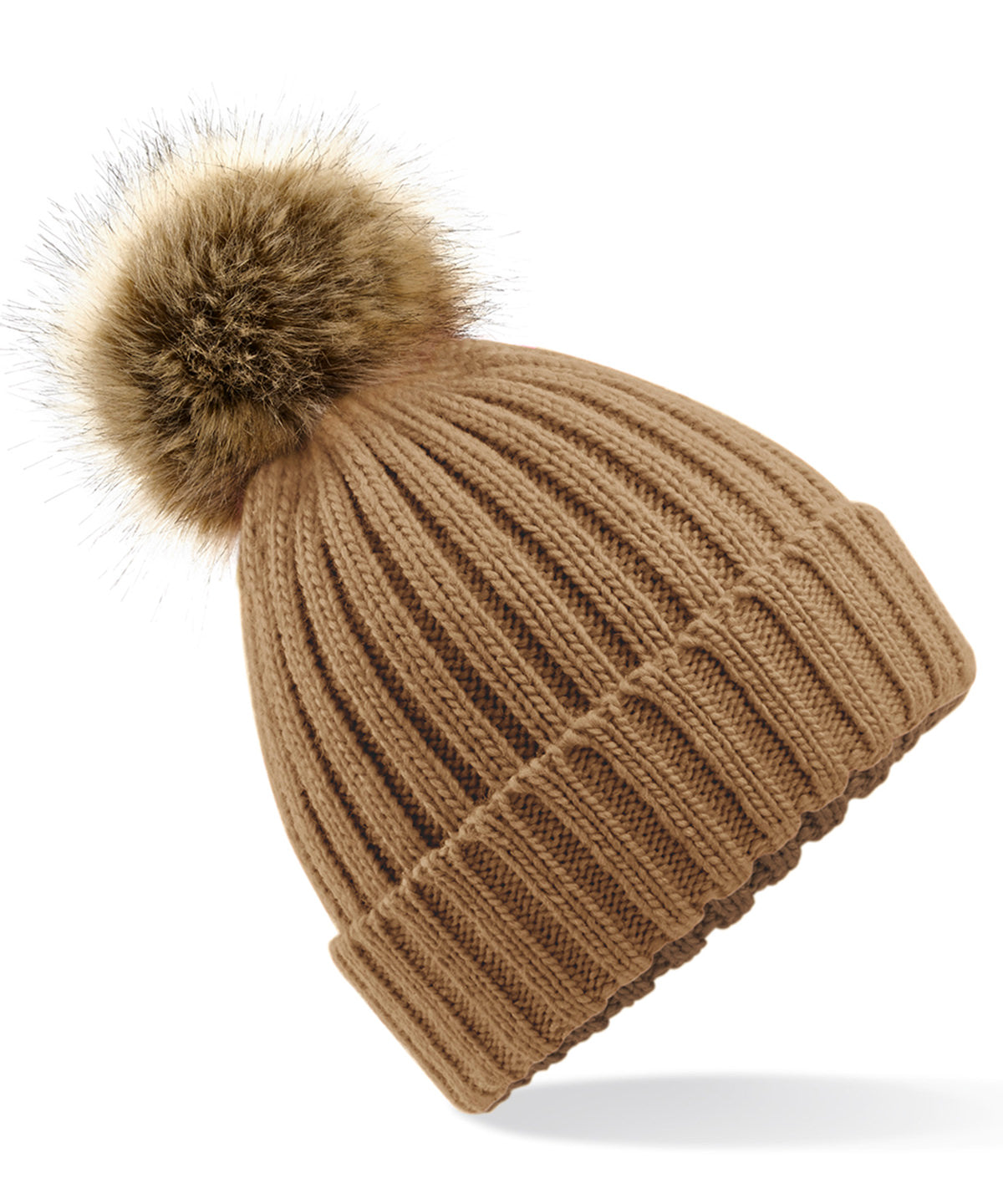 BC412 Fur pop pom chunky beanie