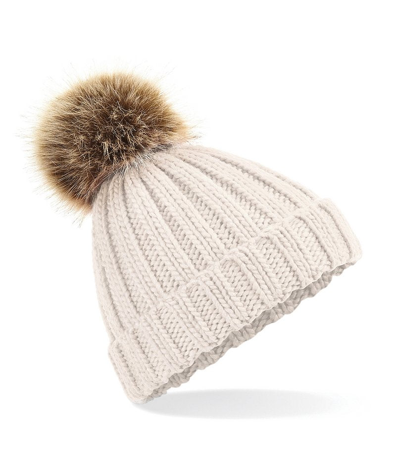 BC412 Fur pop pom chunky beanie