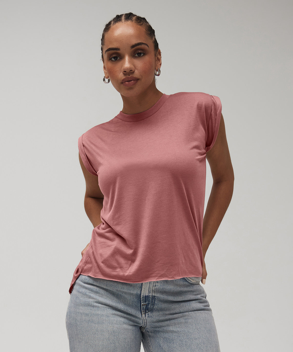 BE128  Women's flowy muscle tee with rolled cuff