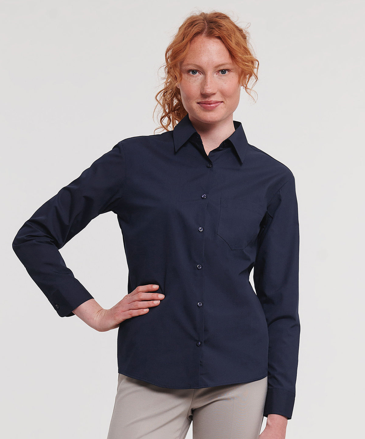 J934F Women's long sleeve polycotton easycare poplin shirt