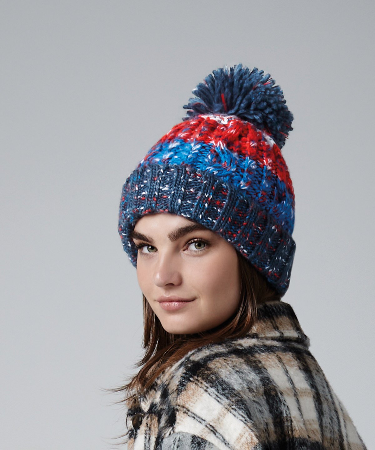 BC486 Corkscrew pom pom beanie