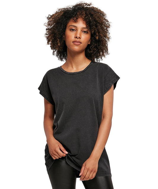 BY053 Women's acid washed extended shoulder tee