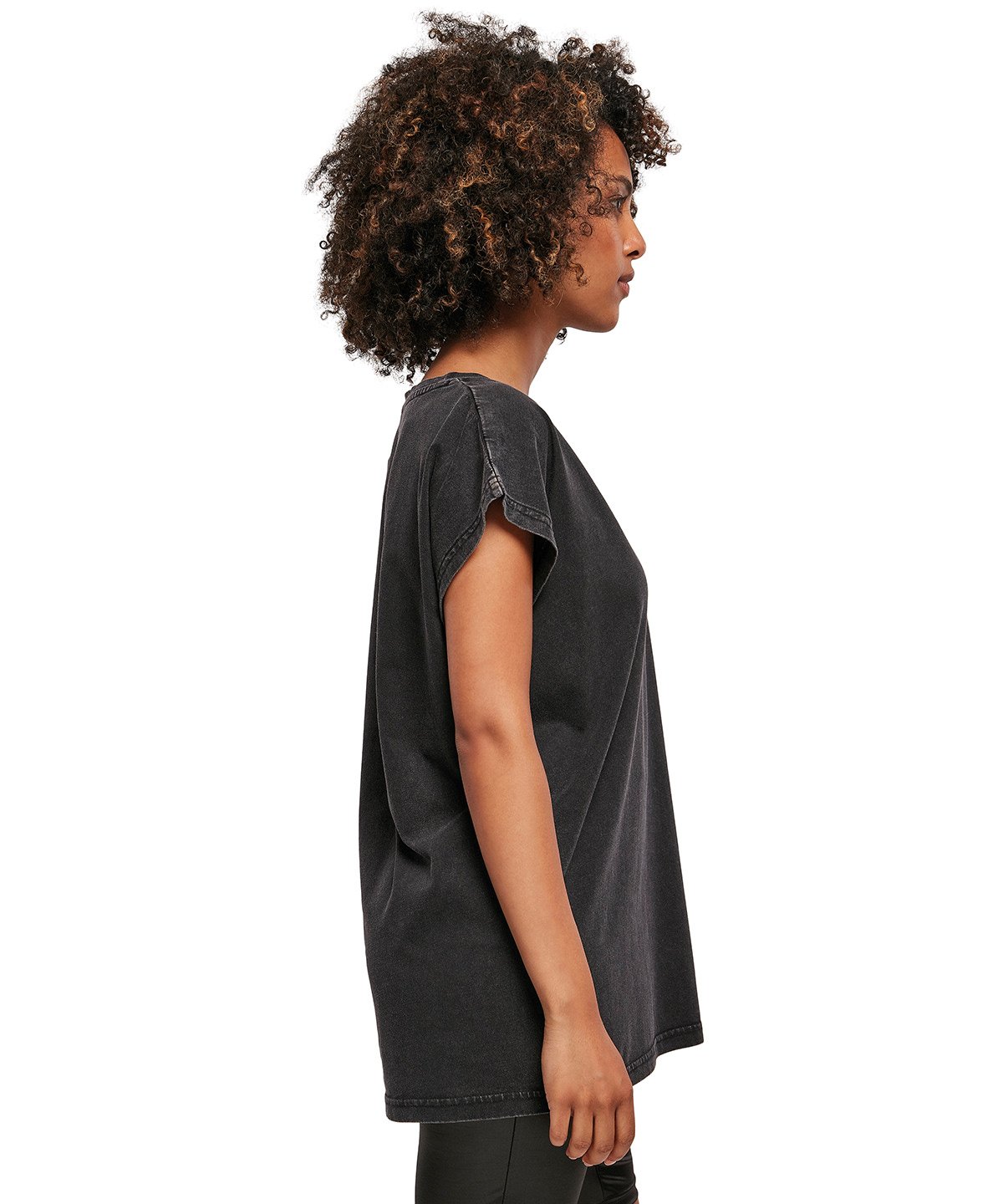 BY053 Women's acid washed extended shoulder tee