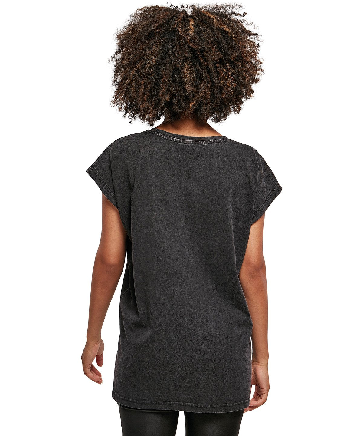 BY053 Women's acid washed extended shoulder tee