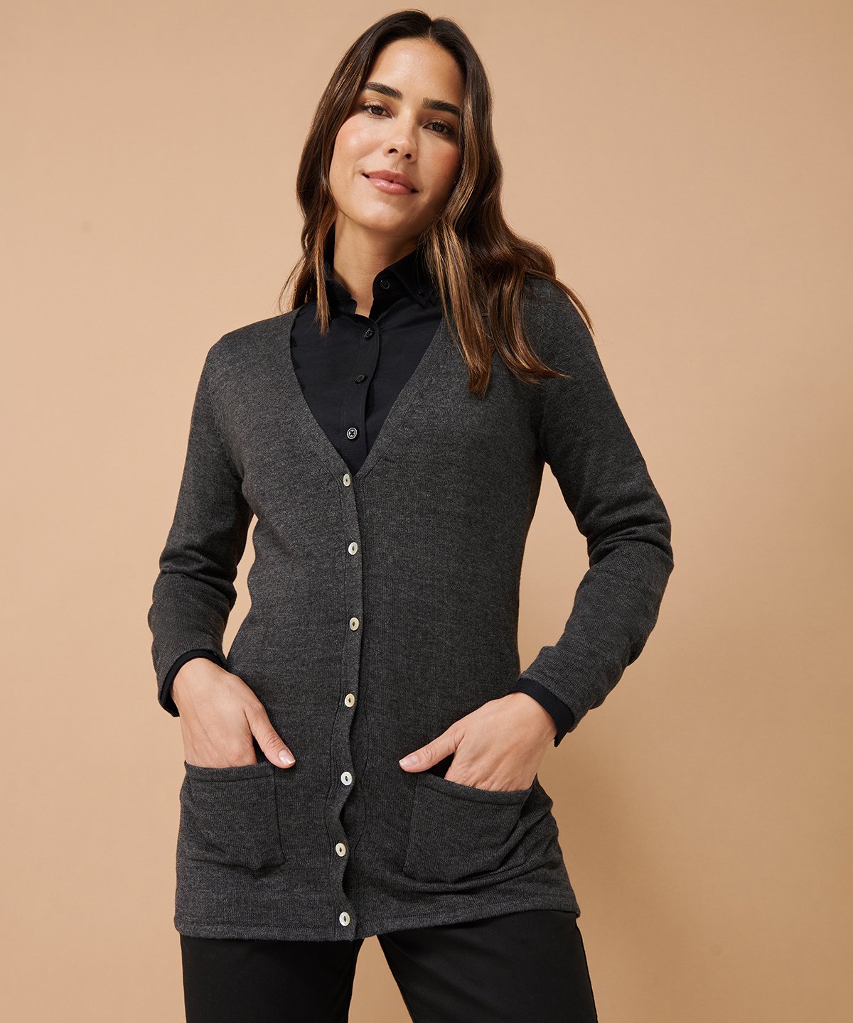 HB723  Women's v-button cardigan