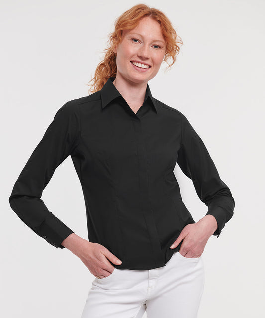 J924F Women's long sleeve polycotton easycare fitted poplin shirt
