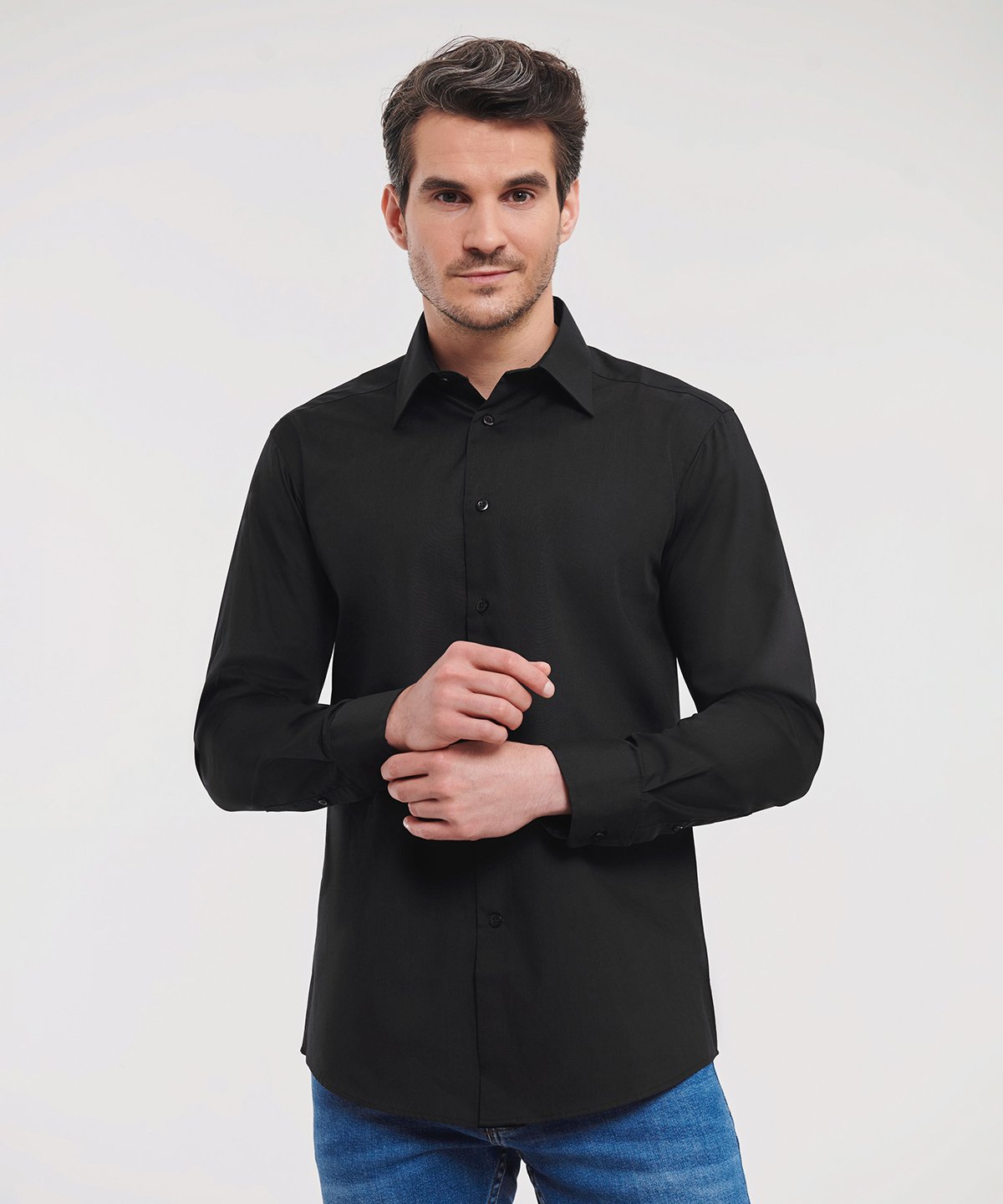 J924M Long sleeve polycotton easycare fitted poplin shirt