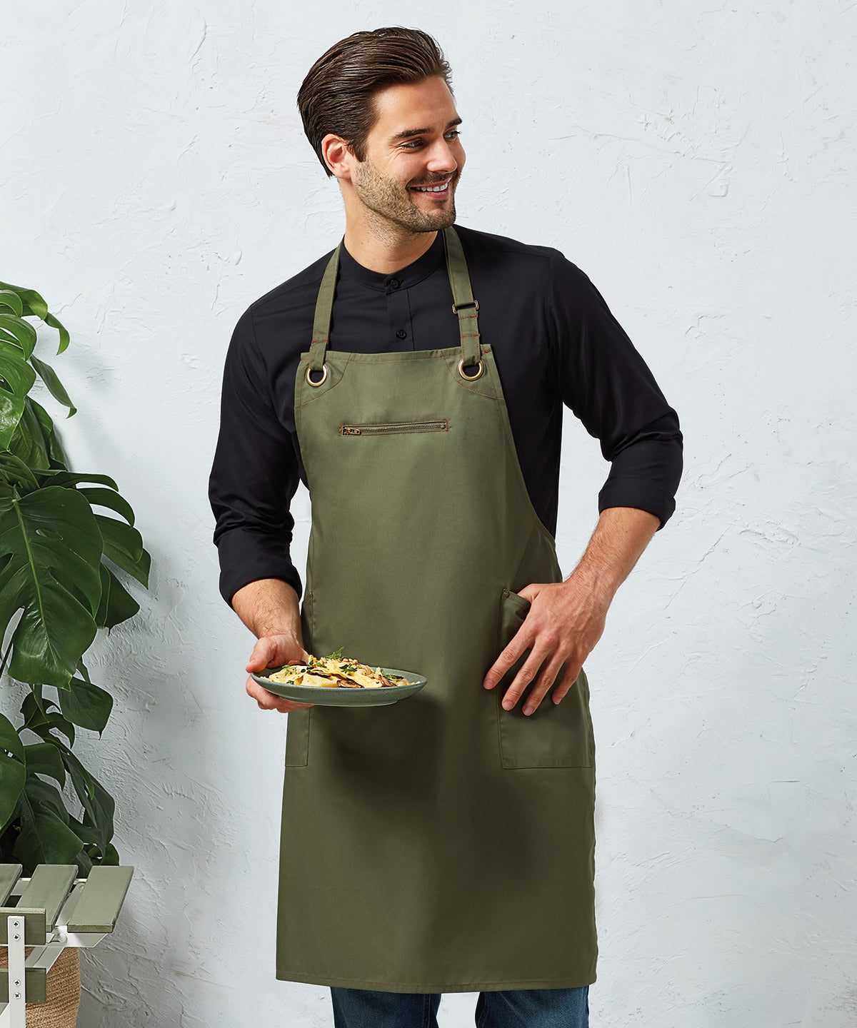 PR121‘Barley’ Contrast Stitch Bib Apron